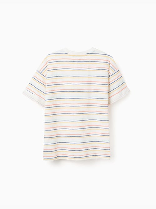 T-shirt en coton à rayures et poche poitrine - Kiabi