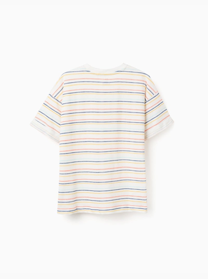 T-shirt en coton à rayures et poche poitrine Beige clair - Kiabi