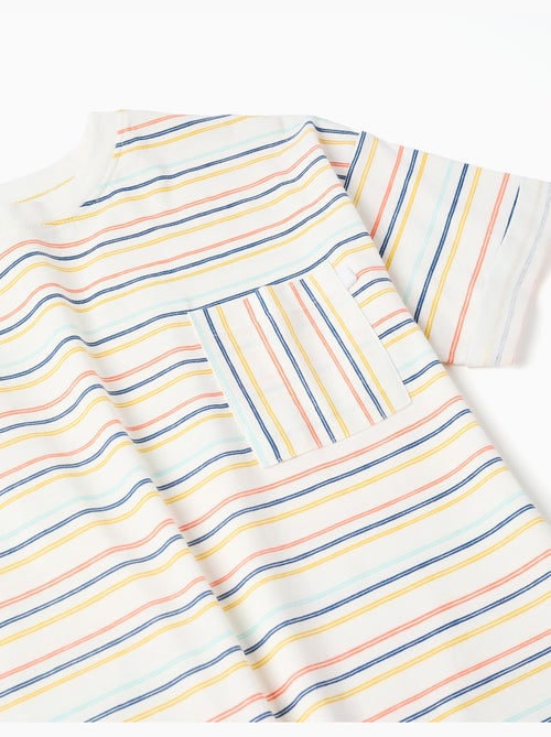 T-shirt en coton à rayures et poche poitrine - Kiabi