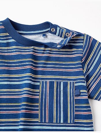T-shirt en coton à rayures et poche poitrine
