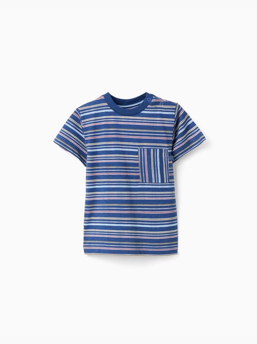 T-shirt en coton à rayures et poche poitrine - Kiabi
