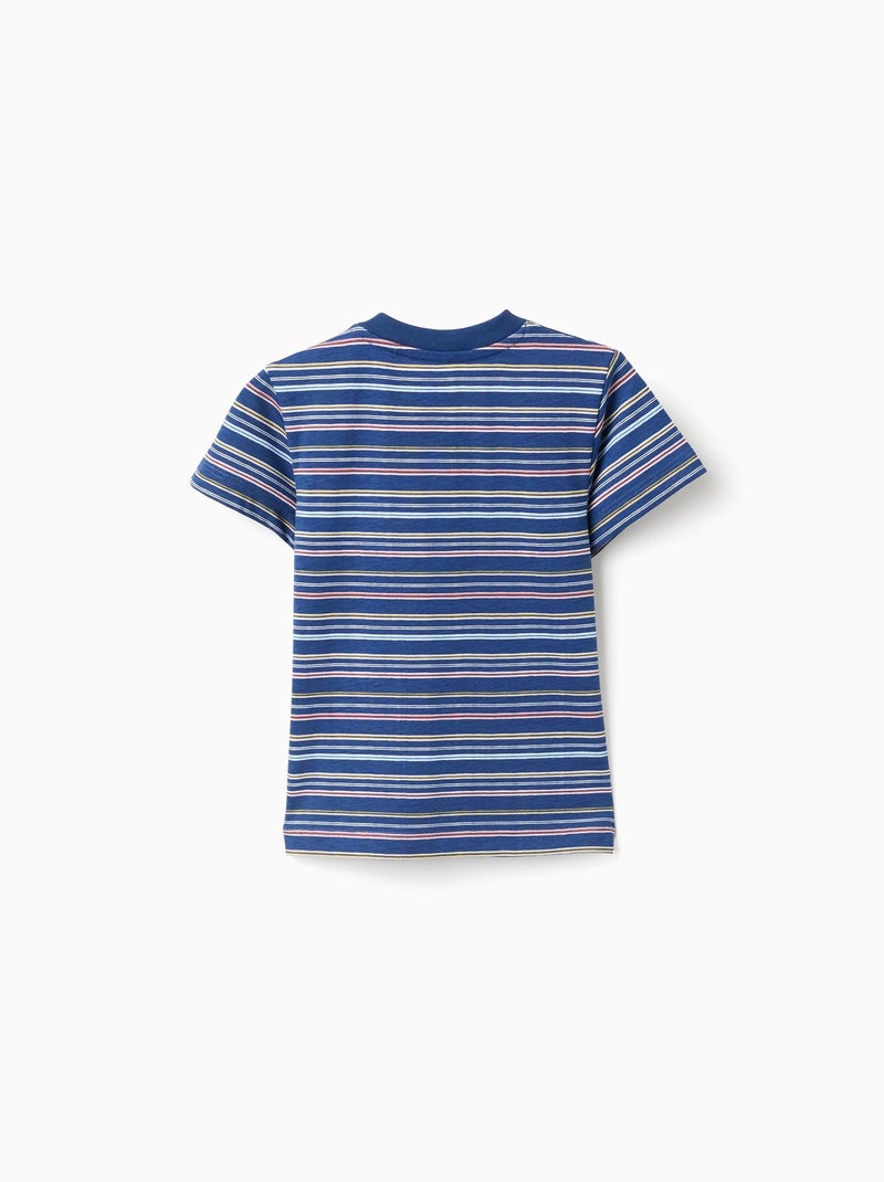 T-shirt en coton à rayures et poche poitrine Bleu foncé - Kiabi