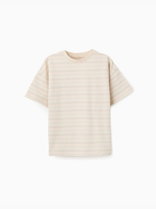 T-shirt en coton à rayures jacquard - Kiabi