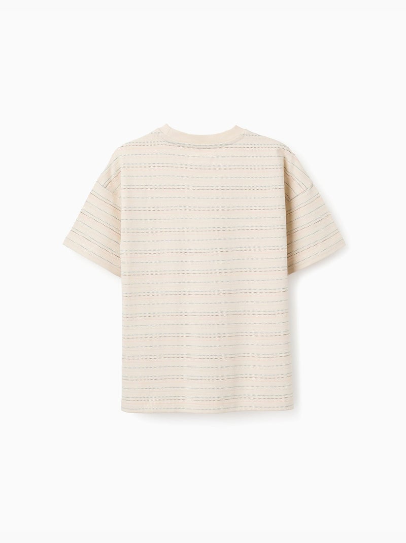 T-shirt en coton à rayures jacquard Blanc - Kiabi