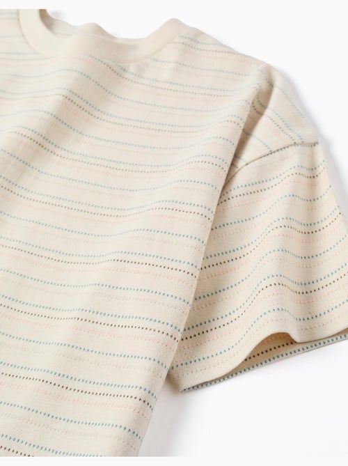 T-shirt en coton à rayures jacquard - Kiabi