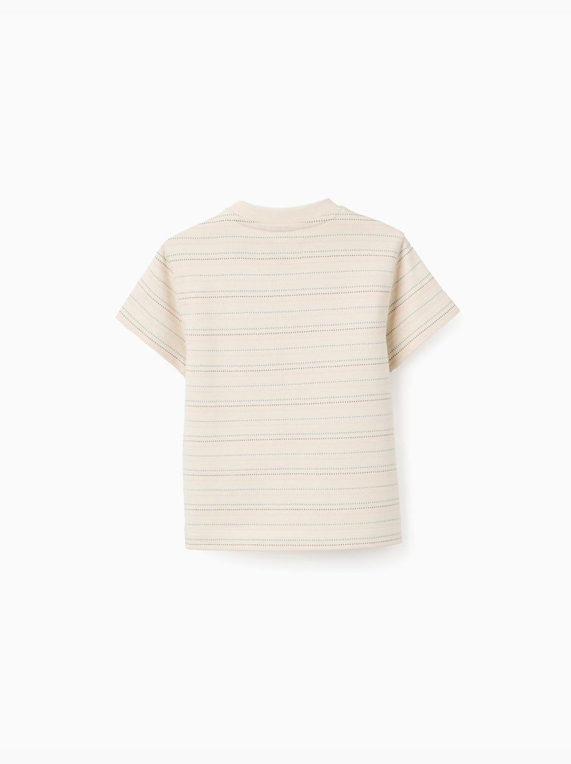 T-shirt en coton à rayures jacquard Blanc - Kiabi
