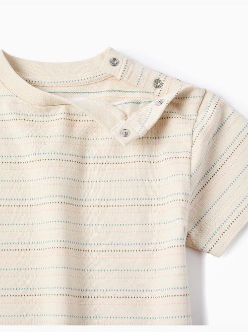 T-shirt en coton à rayures jacquard - Kiabi