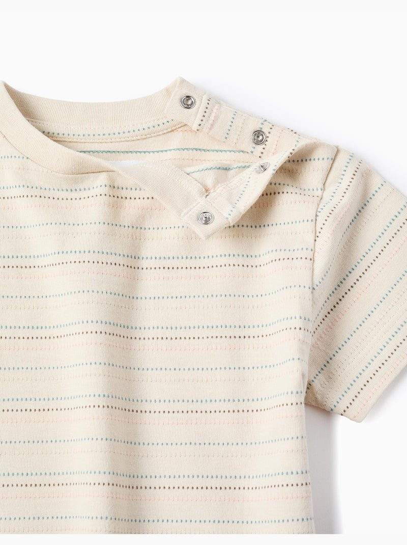 T-shirt en coton à rayures jacquard Blanc - Kiabi