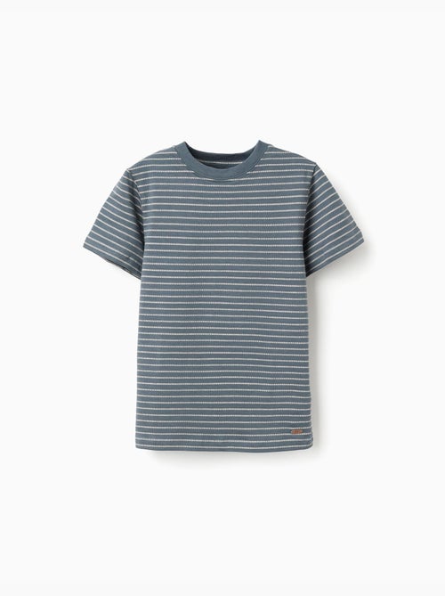 T-shirt en coton à rayures jacquard - Kiabi