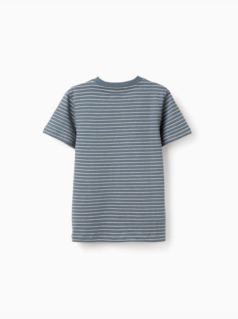 T-shirt en coton à rayures jacquard Bleu foncé - Kiabi