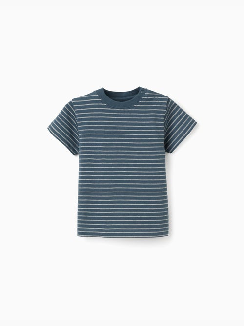 T-shirt en coton à rayures jacquard - Kiabi