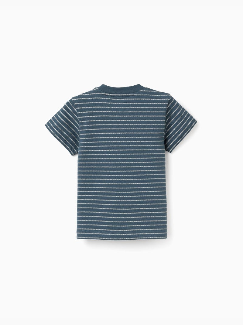 T-shirt en coton à rayures jacquard Bleu foncé - Kiabi