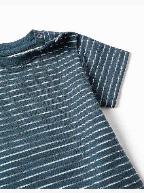 T-shirt en coton à rayures jacquard - Kiabi