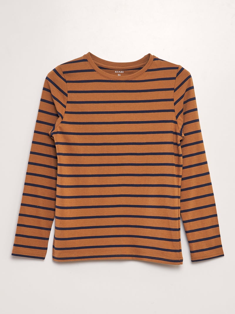 T-shirt en coton à rayures Marron - Kiabi