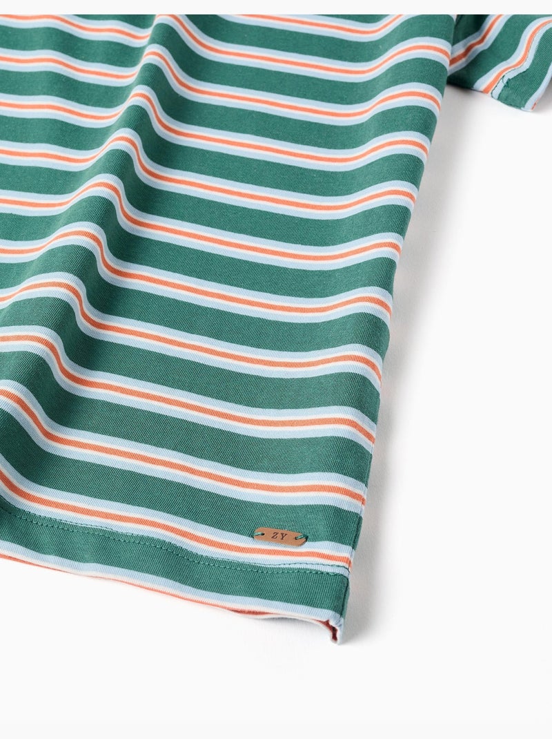 T-shirt en coton à rayures Vert foncé - Kiabi
