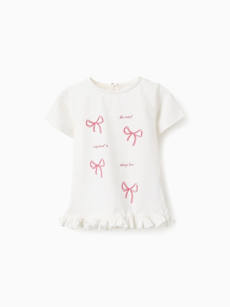 T-Shirt en Coton à Volants Blanc - Kiabi