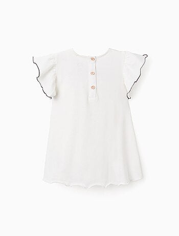 T-Shirt en Coton à Volants et Broderie de Fleurs