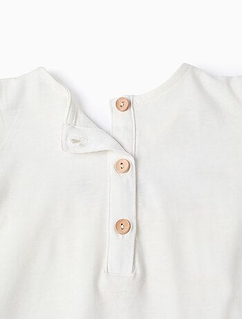 T-Shirt en Coton à Volants et Broderie de Fleurs
