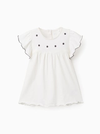 T-Shirt en Coton à Volants et Broderie de Fleurs