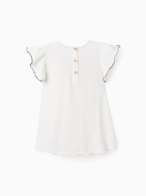 T-Shirt en Coton à Volants et Broderie de Fleurs - Kiabi