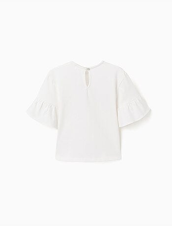 T-shirt en coton à volants et nœud brodé