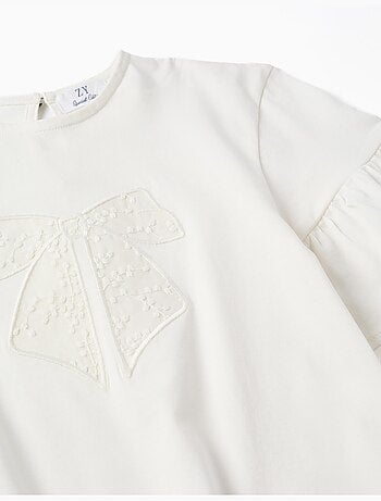 T-shirt en coton à volants et nœud brodé