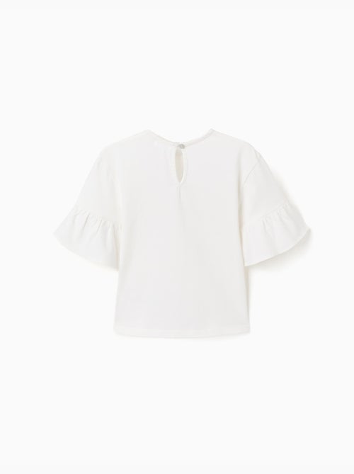 T-shirt en coton à volants et nœud brodé - Kiabi
