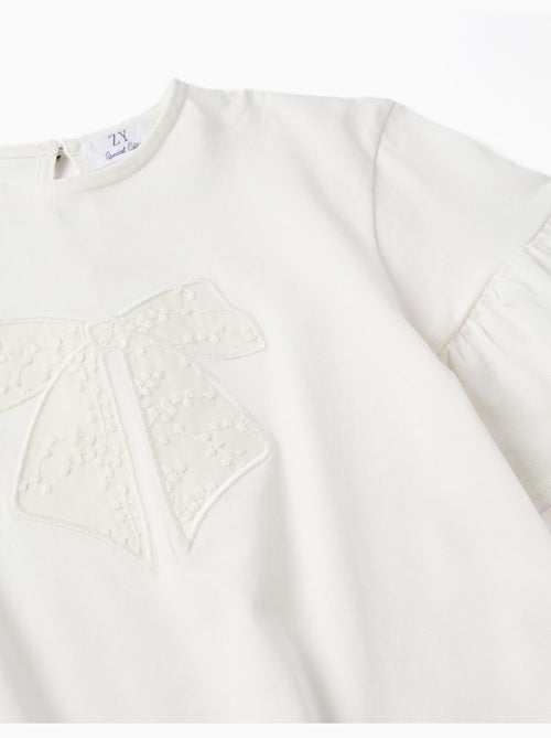 T-shirt en coton à volants et nœud brodé - Kiabi