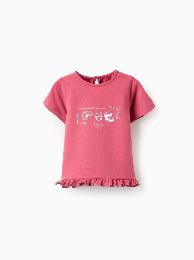 T-Shirt en Coton à Volants Rose foncé - Kiabi