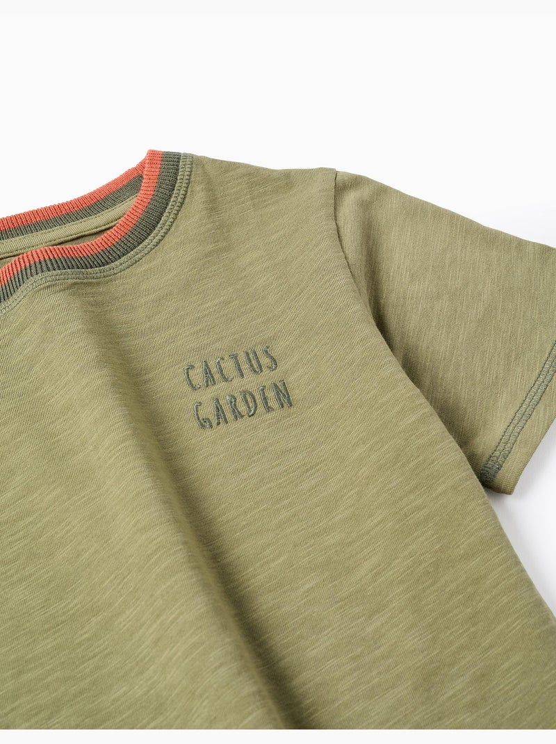 T-shirt en coton avec broderie Cactus Garden Vert foncé - Kiabi