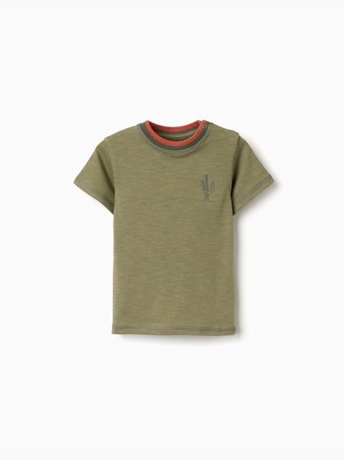 T-shirt en coton avec cactus brodé - Kiabi