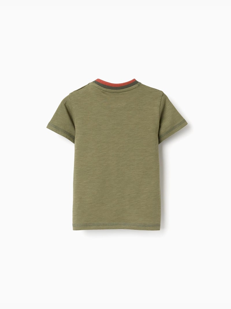 T-shirt en coton avec cactus brodé Vert foncé - Kiabi