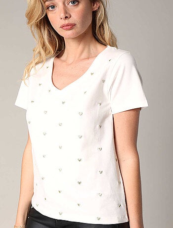 T-shirt en coton avec cœurs brodés
'Deeluxe'