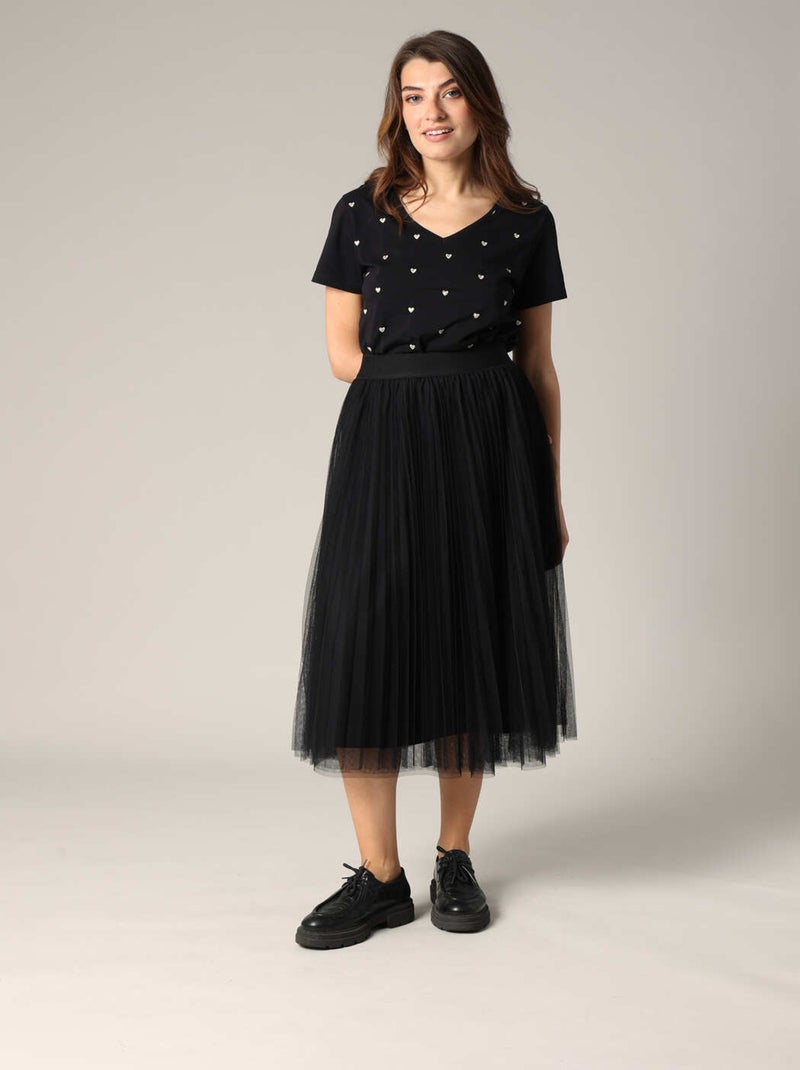 T-shirt en coton avec cœurs brodés
 'Deeluxe' Noir - Kiabi