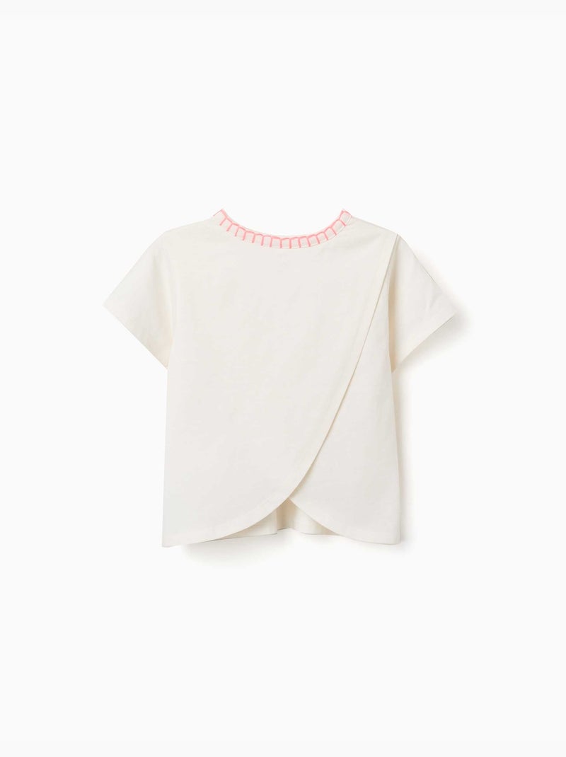 T-shirt en coton avec col brodé Beige clair - Kiabi