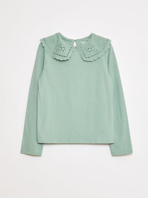 T-shirt en coton avec col brodé - Kiabi