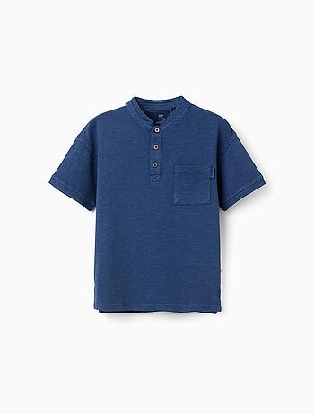 T-shirt en coton avec col mao et poche