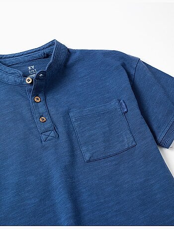 T-shirt en coton avec col mao et poche