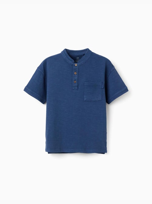 T-shirt en coton avec col mao et poche - Kiabi