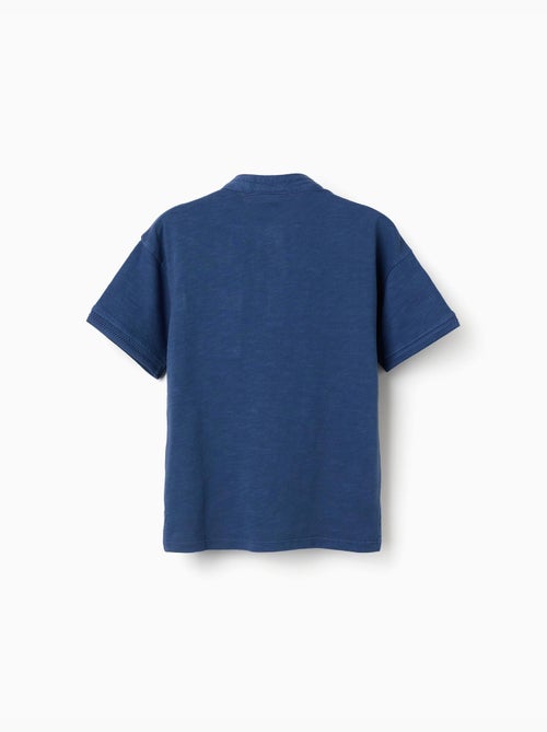 T-shirt en coton avec col mao et poche - Kiabi