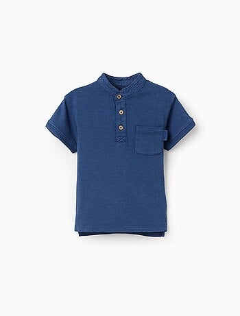 T-shirt en coton avec col mao et poche