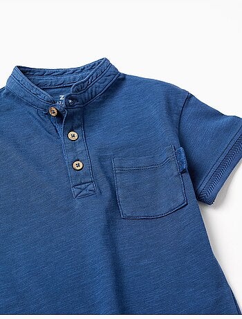 T-shirt en coton avec col mao et poche