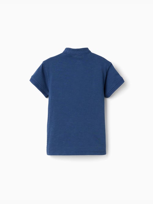 T-shirt en coton avec col mao et poche - Kiabi