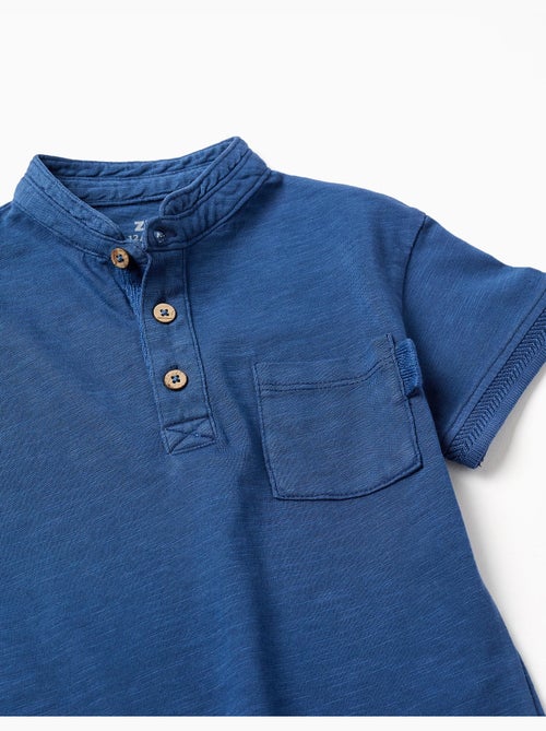 T-shirt en coton avec col mao et poche - Kiabi