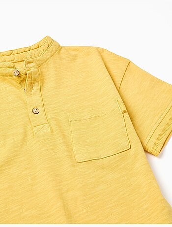 T-shirt en coton avec col mao et poche