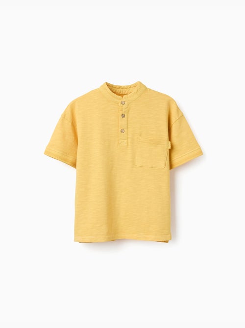 T-shirt en coton avec col mao et poche - Kiabi