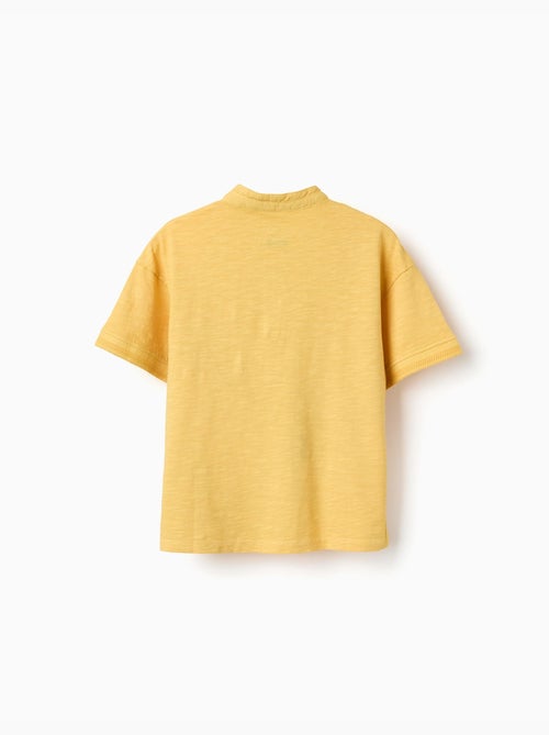 T-shirt en coton avec col mao et poche - Kiabi
