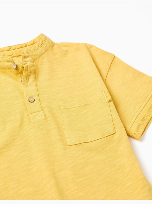 T-shirt en coton avec col mao et poche - Kiabi
