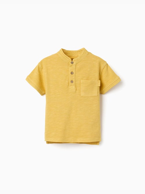 T-shirt en coton avec col mao et poche - Kiabi
