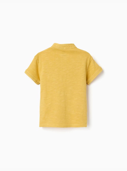 T-shirt en coton avec col mao et poche - Kiabi
